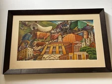 ANTIQUE PAINTING JO CAIN WPA LANDSCAPE REGIONALISM URBAN CITY 1930'S INDUSTRIAL