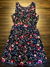 Gap Womens Navy Blue Cottage Floral Sleeveless Pleated  Belted Shift Dress Sz M