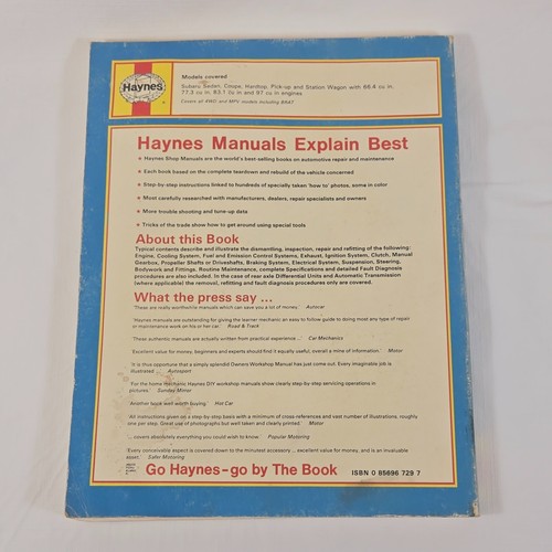 Haynes Subaru Owners Workshop Manual 1100 1300 1400 1600 1971 - 1979 All Models - Picture 2 of 7