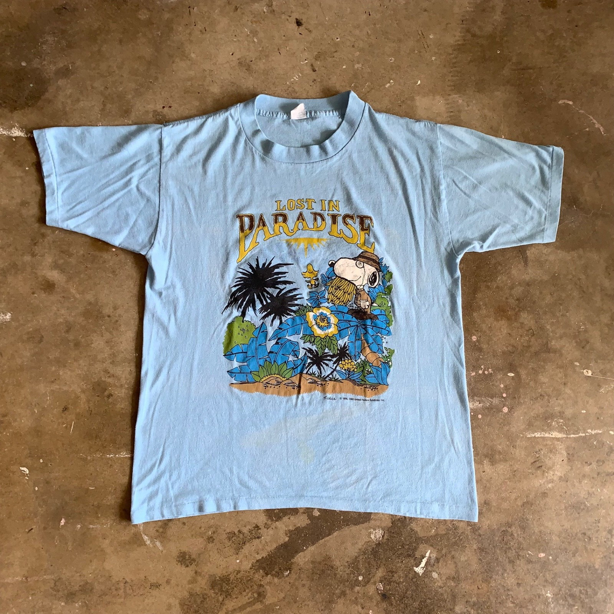 80s VINTAGE SNOOPY & WOODSTOCK PEANUTS GANG T-SHIRT MEN SZ L