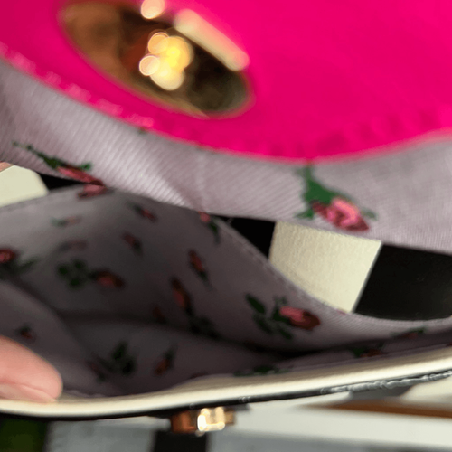 Betsey Johnson Fuchsia Stripe Flouncin' Around Saddle Bag With Chain Strap - Picture 12 of 16