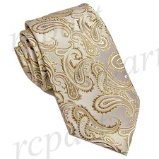 New Brand Q Men's Micro Fiber Paisley Neck Tie necktie only beige formal wedding