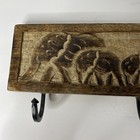 Rack Hat Coat Hooks Wooden African Elephants hand carved Plaque Wrought Iron 15" — photo 3