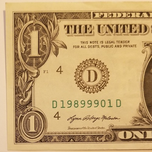 Turned Digit Triple 9's 1989 99 $1 Dollar Bill Fancy Serial 2021 D Uncirculated - Picture 4 of 4