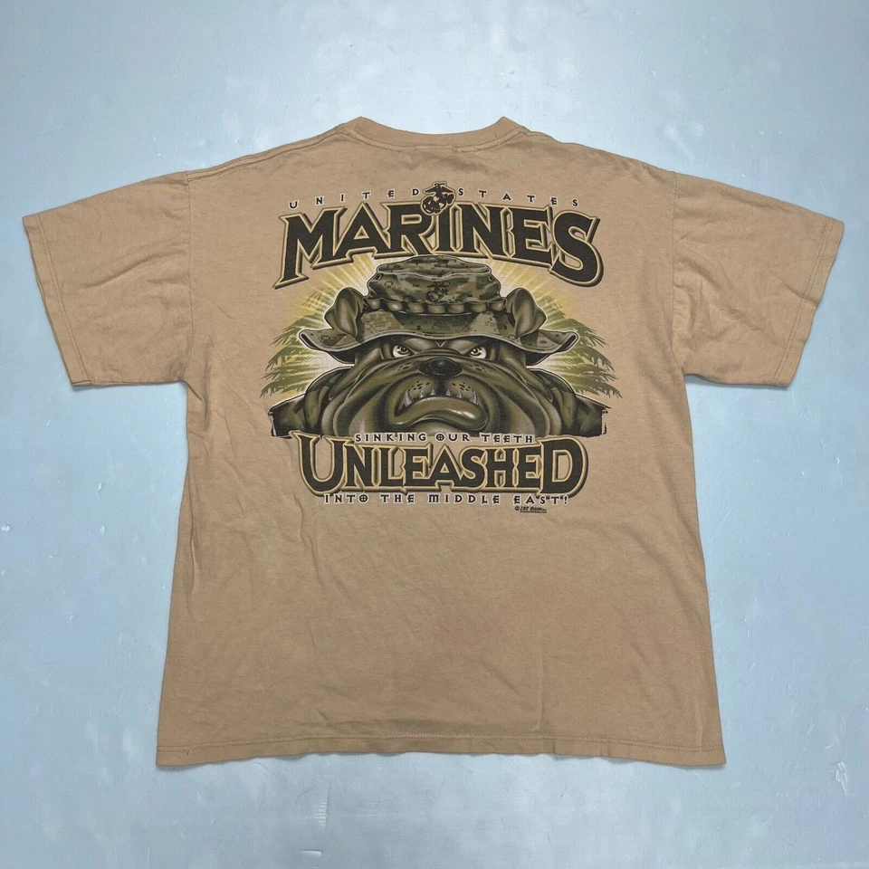 Camiseta Masculina Vintage Design 7.62 Bronzeada Fuzileiros Navais dos EUA Oriente Médio Ops Crew Tamanho Grande - Imagem 2 de 4