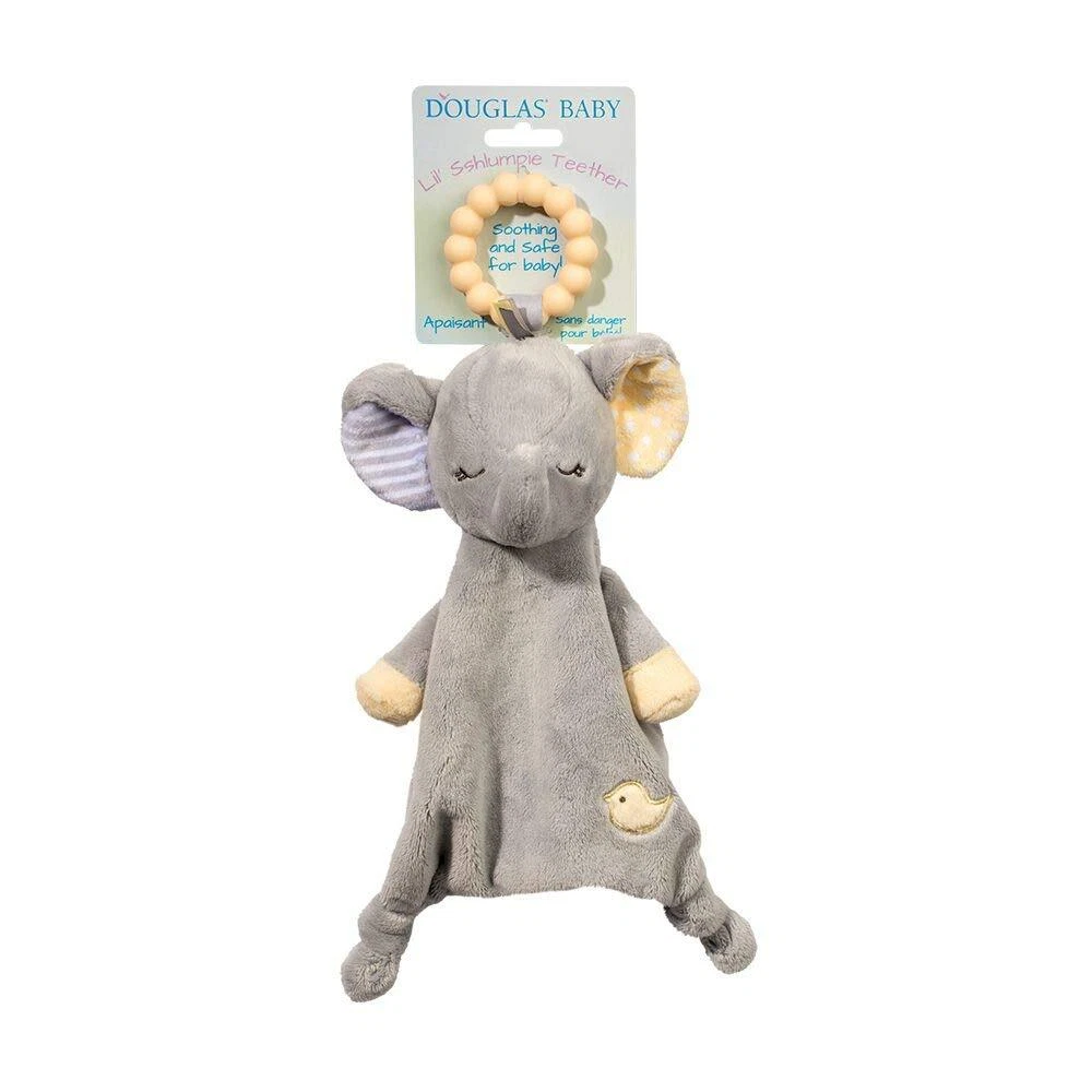 Gray Yellow Elephant Teether Plush Toy Soft Silicone Ring for Babies