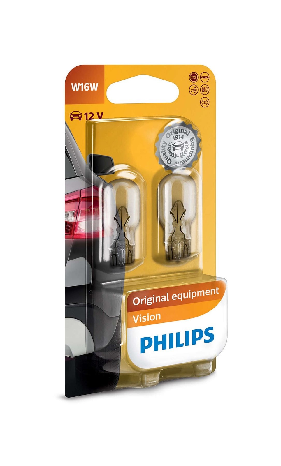 PHILIPS W16W 12067B2 12V 16W Vision Segnale interno alogeno W2,1x9,5d TwinPack