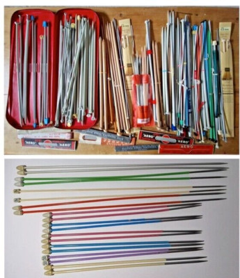 GROSSES KONVOLUT VINTAGE STRICKNADELN AERO CASE STAHL DOPPELSEITIGE NADELN