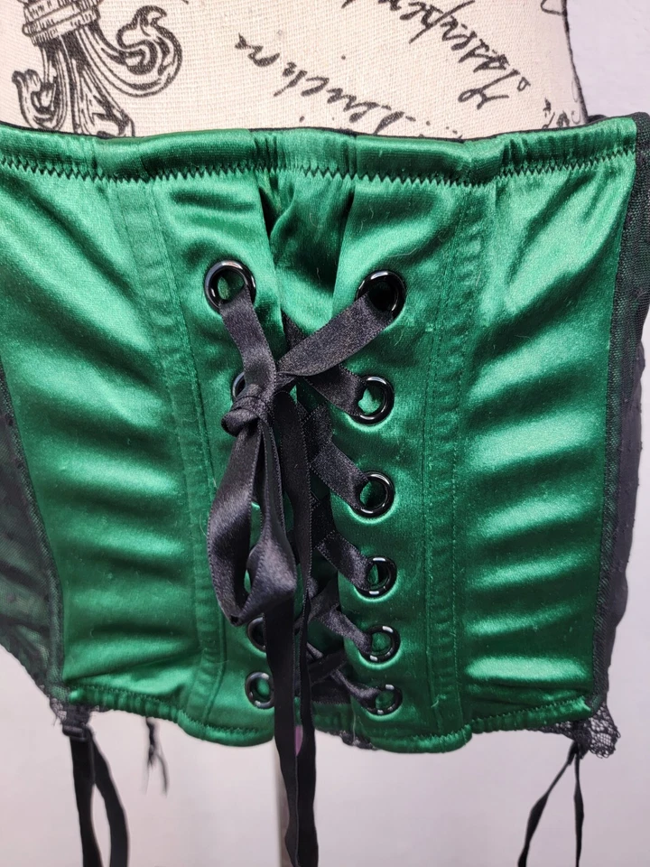 Corsé Lane Bryant Cacique debajo del busto 18/20 liguero malla verde negro encaje deshuesado Foto 2 de 4