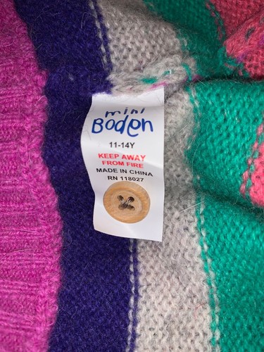 Mini Boden Wool Blend Stripe Scarf & Beanie Set 11-14Y Stripe Pink Blue Green - Picture 4 of 6