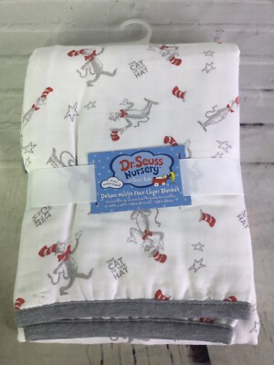Trend Lab Dr Seuss Nursery Cat In The Hat Print Deluxe Muslin Four Layer Blanket