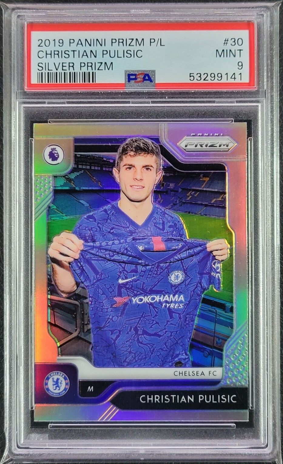 2019 Panini Prizm EPL #30 Christian Pulisic Silver Prizm PSA 9 MINT Chelsea