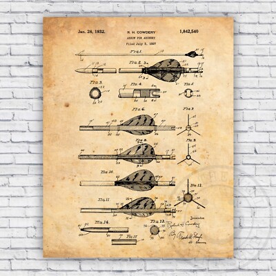 Archery Arrow Bow Hunter Patent Wall Art Print Decor - Size Options
