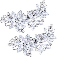 2Pcs Crystal Flower Bridal Hair Clips, Silver Bride Wedding Hair Accessories