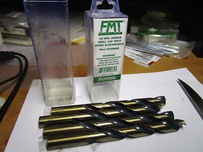 1/2'' HSS 135° Split Point Black and Gold Finish FMT  Jobber Drill QTY 4