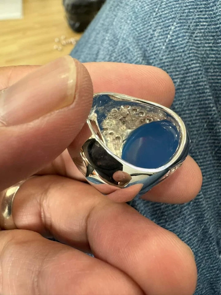 Natural Blue Chalcedony Gemstone Solid 18k White Gold Ring For Men SR3675 - Image 4 of 4