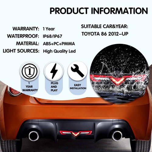 VLAND Bar Rückleuchten für 2012-19 Toyota GT86 2012-18 ZN6 BRZ FRS Nebelleuchte - Bild 5 von 7