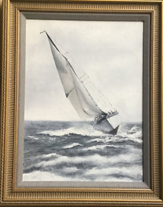 Original Oil on Board, Framed, Signed,  A Sloop reaching in a brisk wind.