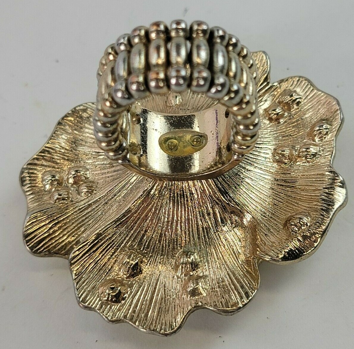 Flower Statement Cocktail Ring Stretch Cream Enam… - image 4