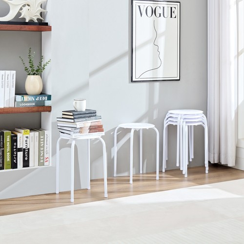 Stackable Metal Stools Set of 6 Counter Height Barstools Patio Backless Chair - Picture 21 of 48