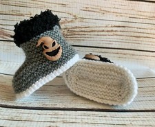 Baby Goth Hand Knit Boots Nightmare Before Christmas Oogie Boogie Jack 0-12M