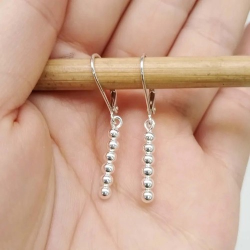 925 Sterling Silver Ball Bead Earrings Lever-back Screw Drop Gift for Her - Picture 4 of 6