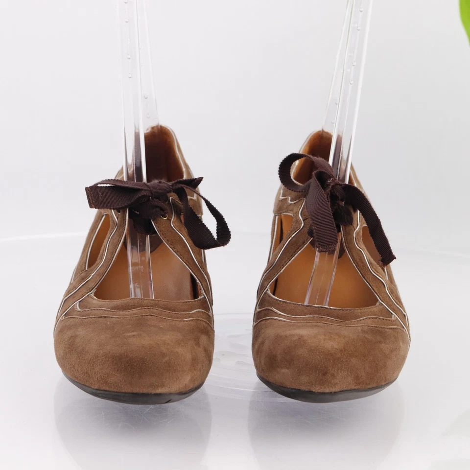 Earthies Mujer Sarenza Mary Jane Bomba Talla 8 Marrón Gamuza Tacón Bloque Con Cordones Foto 2 de 4