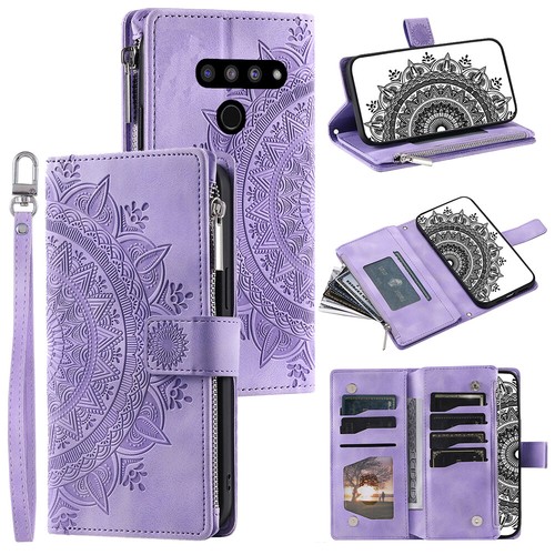 LG V50 ThinQ 5G Case Datura Leather Zipper Card Slots Flip Wallet Pocket Cover - Picture 3 of 67