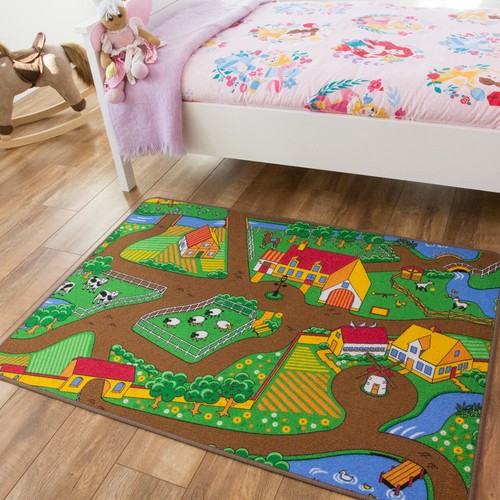Childrens Farm Play Mat Green Tractor Mat Animals County Kids Play Rug