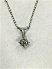 Stunning 1/3 Ct Round Diamond Solitaire Necklace in 14k White Gold, 15 " Chain