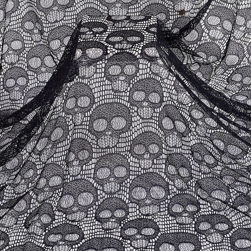 1pc Skull Pattern Nylon Lace Fabric Clothing Accessories Black 150x0.01cm