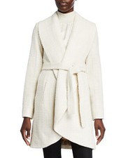 Fleurette 165403 Womens Textured Wool-Blend Open-Front Coat Ivory Size 8