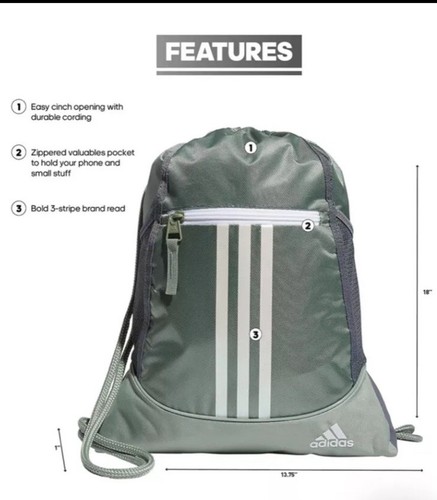 adidas Alliance II Sackpack Silver/ Green/ White Bag NEW W/TAGS LARGE +FREE๐๐ - Picture 9 of 9