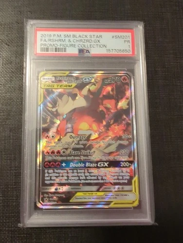 2019 POKEMON SM BLACK STAR PROMO #SM201 FULL ART/RESHIRAM & CHARIZARD GX PSA 1