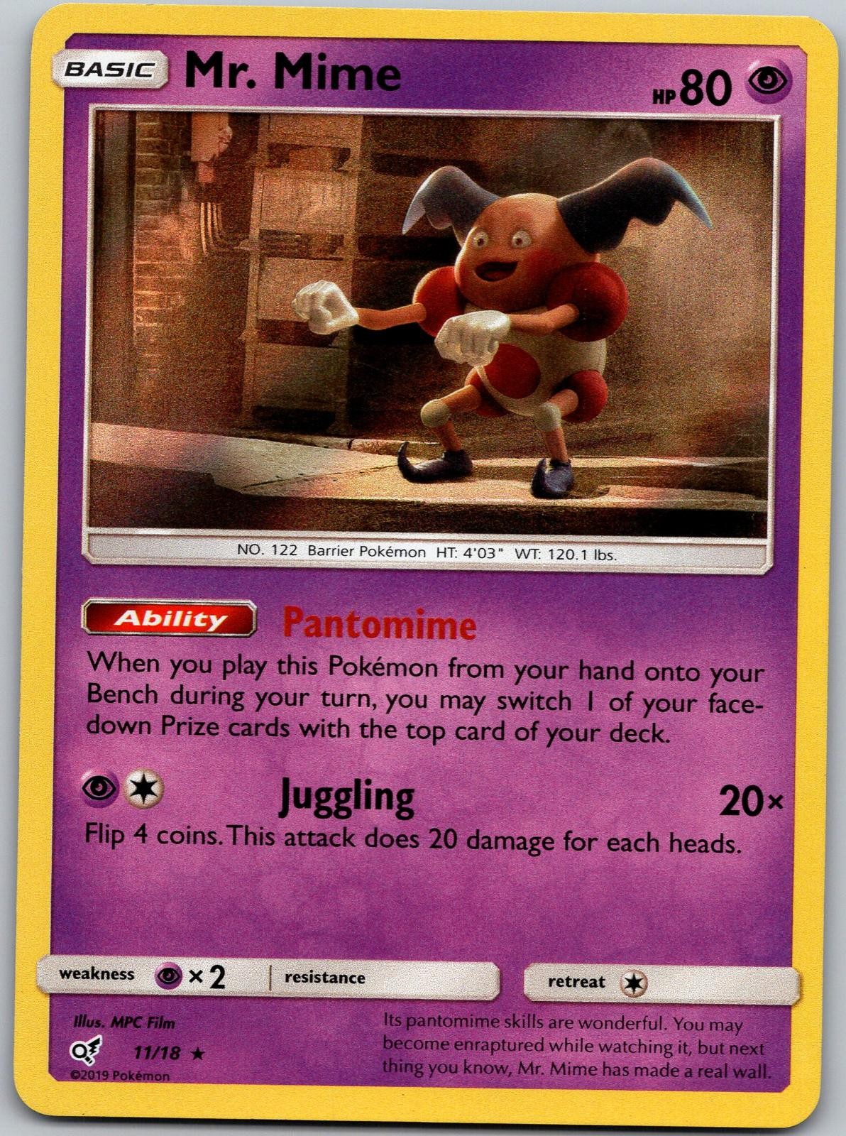 Mr. Mime 11/18 Rare Detective Pikachu Pokemon Holo Near Mint