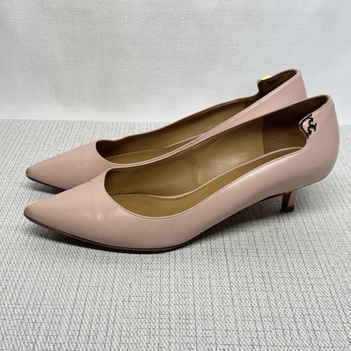 Tory Burch Elizabeth Pump 40mm Leather Sea Shell Pink Kitten Heels 8.5 - Picture 4 of 11