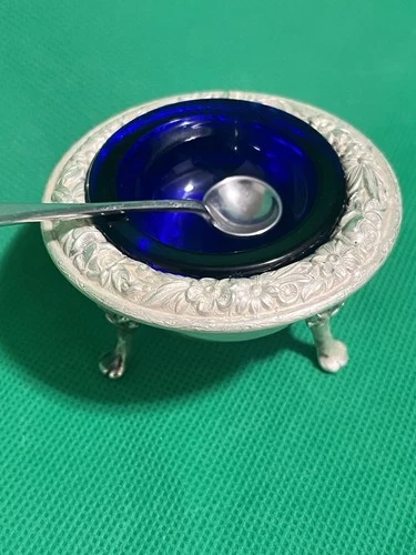 Antique Sterling Silver Salt Cellar And Salt Spoon S. Kirk & Son