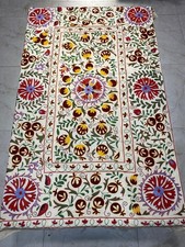 Vintage Handmade Suzani Style Embroidered Textile Throw Table Or Bed Cover Flora