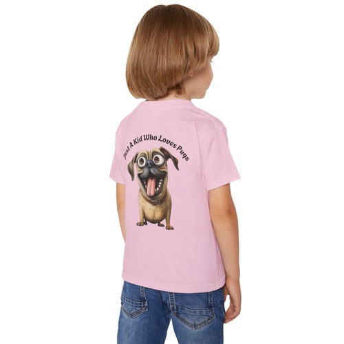 My Buddy Pug Dog 2 Sided Toddler T-Shirt, Just A Kid Who Loves Pugs Pet Art - Picture 14 of 18