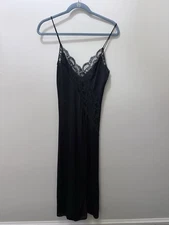 Vintage Black Lace Maxi Slip Dress Open Leg Lingerie Whimsy Goth Grunge Rocker S