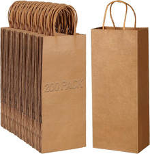 200 Pieces Paper Wine Bags Kraft with Convenient Handles 13 X 5.3 X 3.3 Inch Gif