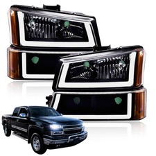 LED DRL Headlights Chrome Amber Reflector for Silverado 1500 2500 3500 03-07