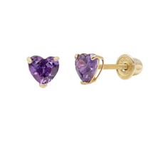 Purple Heart Baby Earrings Solid 14k Gold Screw Protective Backs 4mm 