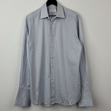 Ermenegildo Zegna French Cuff Dress Shirt Mens L 41 Blue Pinstripes Portofino