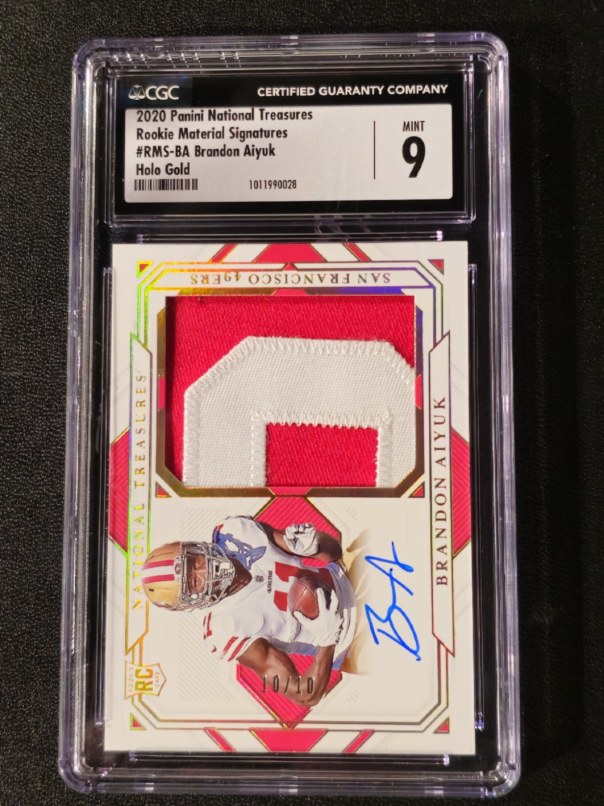 Brandon Aiyuk Panini National Treasures Rookie Material Signatures #BA Holo Gold