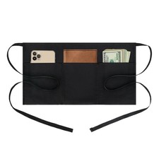 Black Waitress Server Apron with 3 Pockets Uniform for Waiters