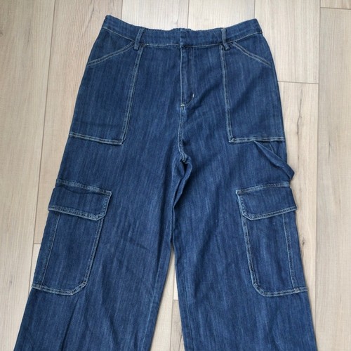 Bohme Sara Cargo Jeans Dark Wash High Rise Straight Leg Jeans Women Sz L - Picture 4 of 14