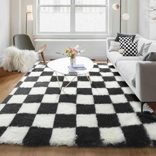 KICMOR 5x7 Rug for Living Room Bedroom, Fluffy Black and White Area Rug Fuzzy