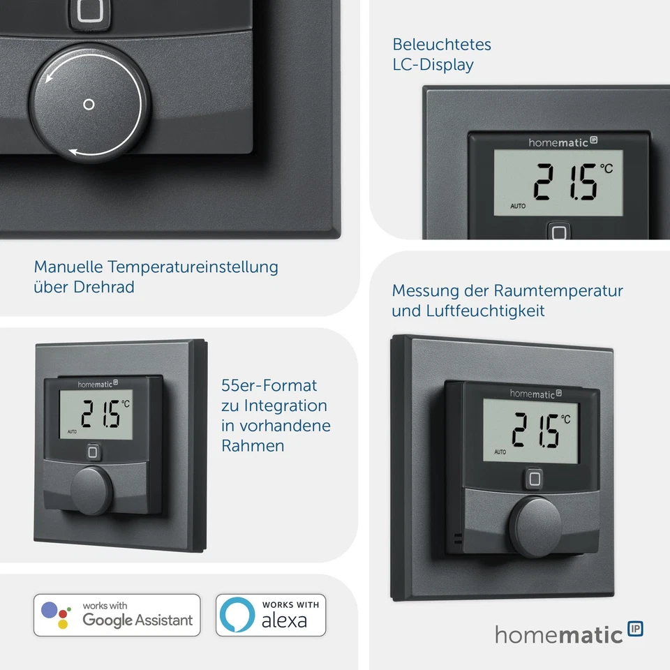 Smart Home Wandthermostat mit Luftfeuchtigkeitssensor athrazit digitales Ther... - Bild 3 von 4