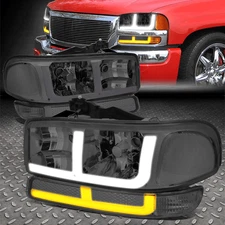 [SWITCHBACK F-LED DRL TURN SIGNAL]FOR 99-07 SIERRA 1500-3500 HEADLIGHTS SMOKED